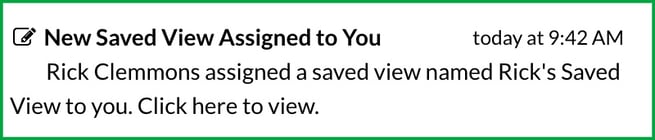Saved View assigned notification