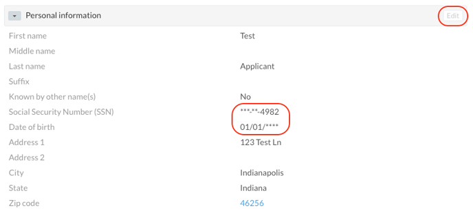 no edit ssn and dob