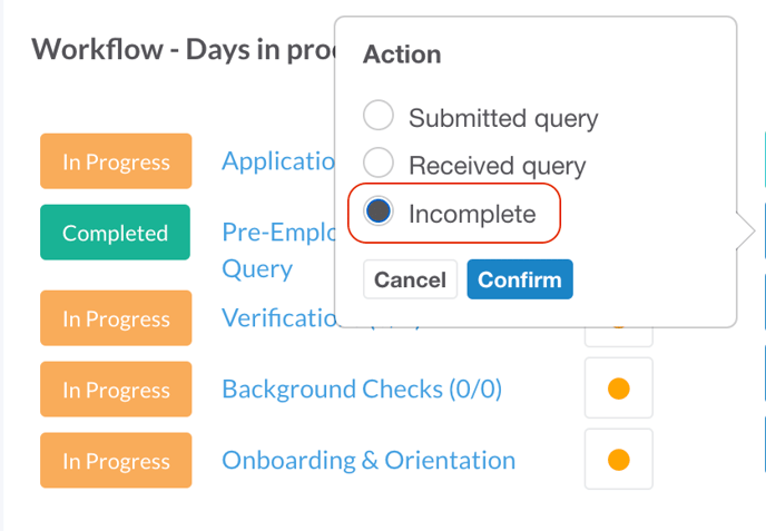 pre employment query incomplete