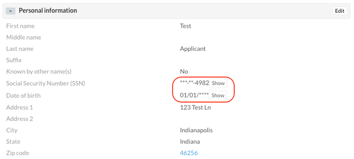 show ssn and dob